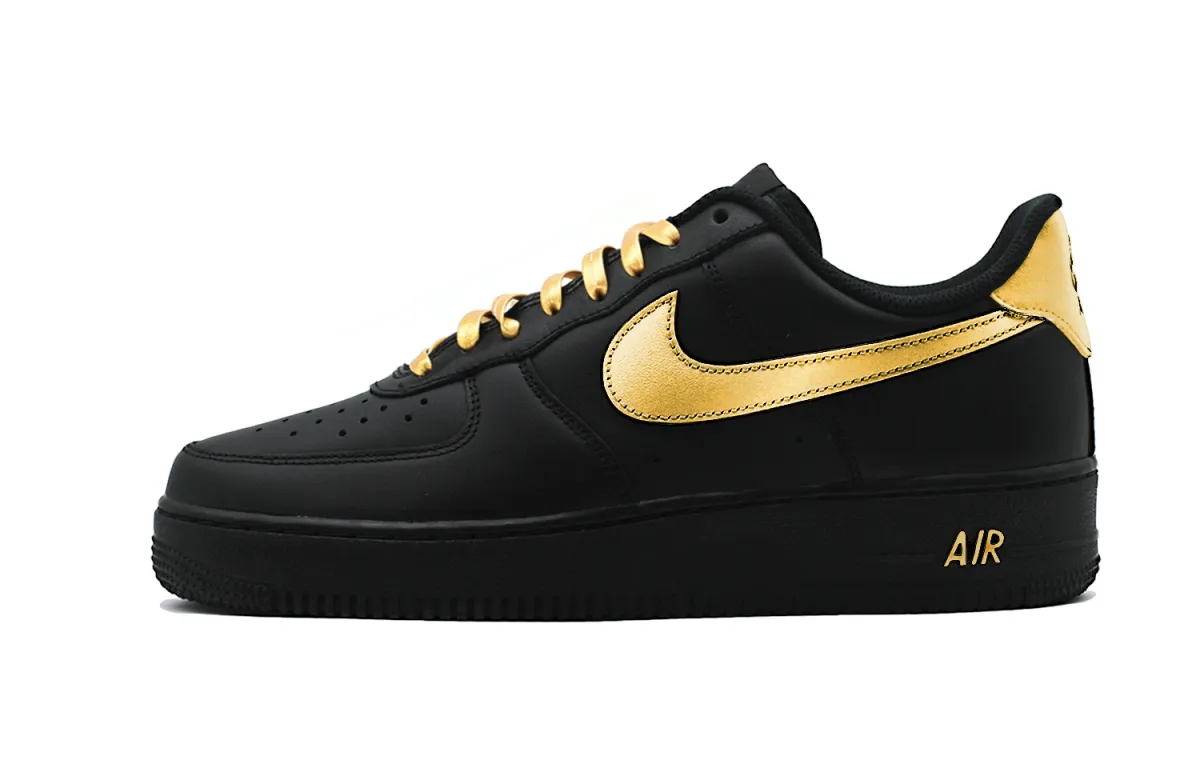 Nike Air Force 1 Black Warrior, Starlight Abrasion Resistant Low top Skateboard Shoes Unisex Black Gold