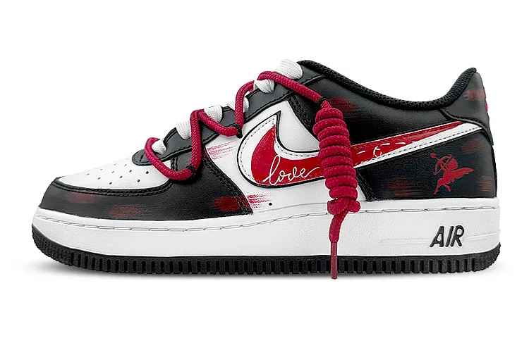 Nike Air Force 1 Low top Skateboard Shoes GS Black White Red