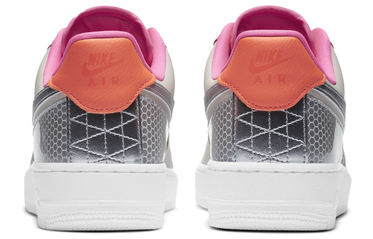 Женские кроссовки Nike Air Force 1 SE "Metallic Silver" (серебристые) — Серебристый / оранжевый / розовый — фото 5