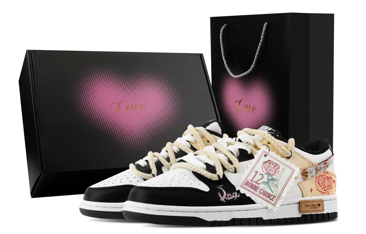 Nike Dunk Multicolor Rose Heart Box Slip Resistant Abrasion Resistant Low top Skateboard Shoes Unisex Black Yellow