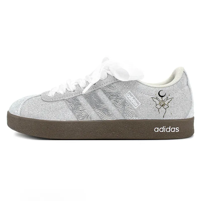 Adidas VL COURT 2.0 Leather Cushioning, Wear Resistant Low top Skateboard Shoes Unisex Silver Gray