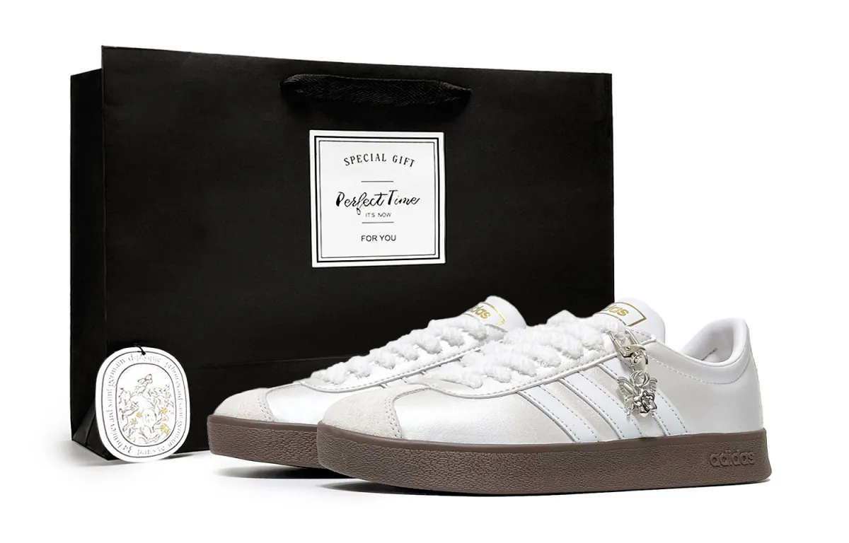 Adidas Vl Court Classic Abrasion Resistant Low top Skateboard Shoes Unisex Silver White