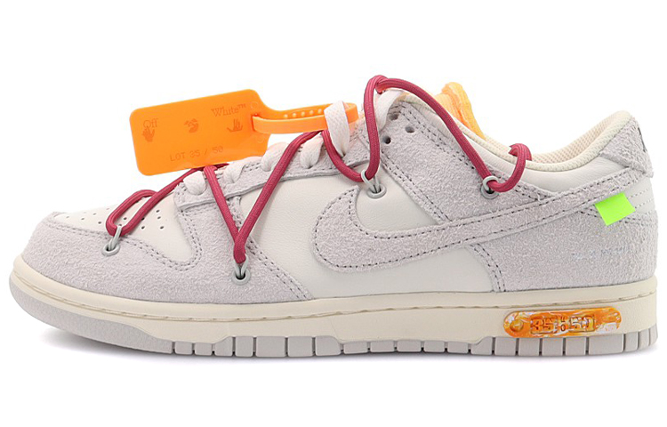 OFF-WHITE x Nike Dunk The 50 NO.35 Co-branded model Red shoelaces Orange buckle Casual low tops Shoes Men and women Grey and white