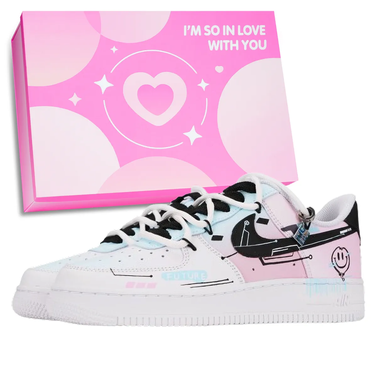 Nike Air Force 1 Diverse Cow Leather Slip Resistant Abrasion Resistant Low top Skateboard Shoes Unisex Pink Blue