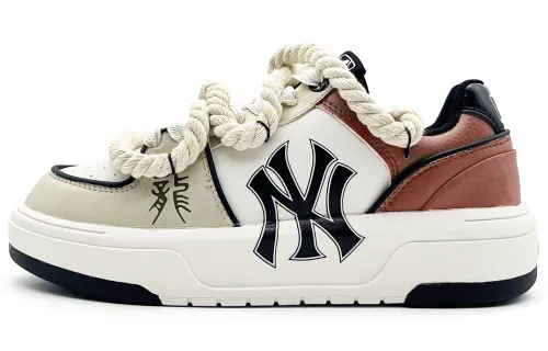 MLB Chunky Liner Abrasion Resistant Height Increasing Low top Skateboard Shoes Unisex Beige White Red