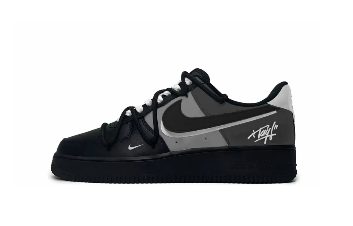Nike Air Force 1 Gray Track Slip Resistant Abrasion Resistant Low top Skateboard Shoes Unisex Black Gray