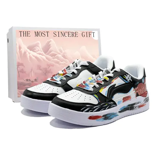 Li Ning Floating Boat Slip Resistant, Abrasion Resistant, Breathable Low top Skateboard Shoes Men's Black White