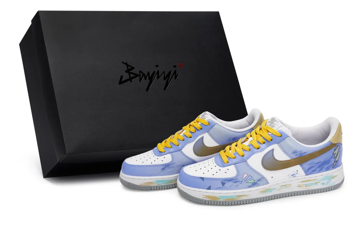 Nike Air Force 1 Abrasion Resistant Low top Skateboard Shoes Men's White Blue Yellow