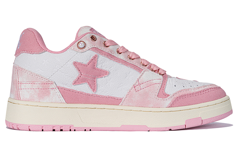 KAALIXTO Pink Cloud Stars Shoes Low top Skateboard Shoes Unisex Pink White