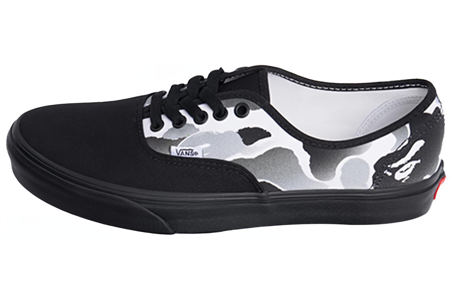 A BATHING APE x Vans Authentic Low top Skateboard Shoes Unisex Black White Camouflage