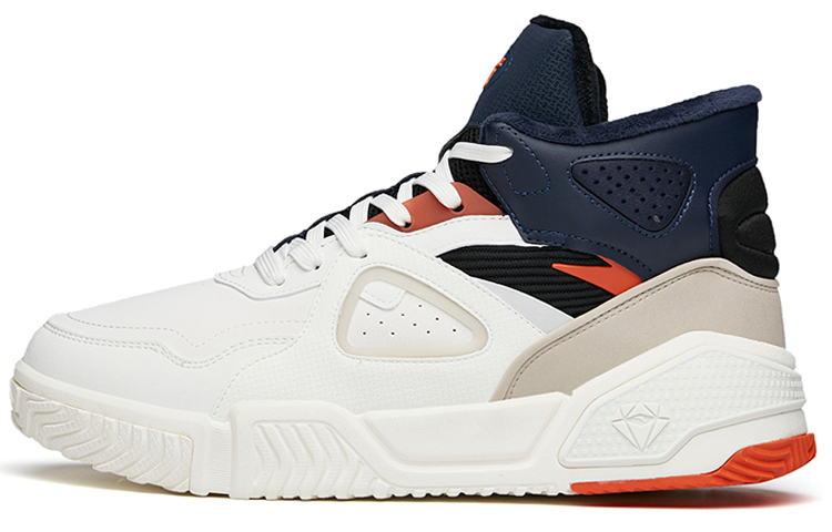 Anta Leather Upper, Fleece Lined Abrasion Resistant Cushioning Mid top Skateboard Shoes Men's White Blue Orange