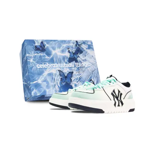 MLB Chunky Liner Abrasion Resistant Height Increasing Low top Skateboard Shoes Unisex White Cyan
