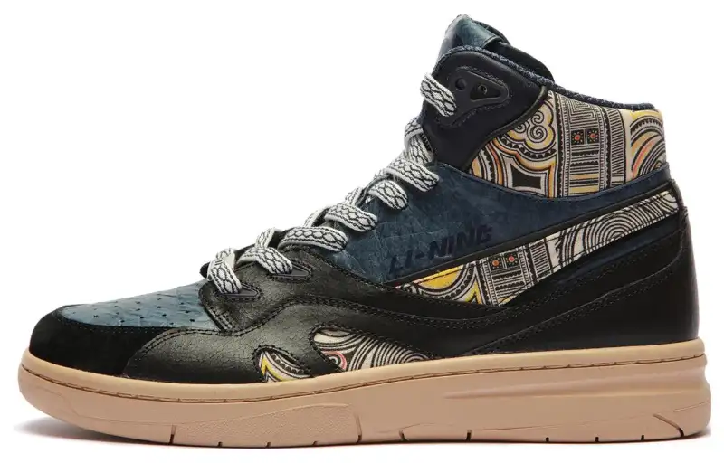 Li Ning Cushioning Slip Resistant High top Skateboard Shoes Women's Blue Black