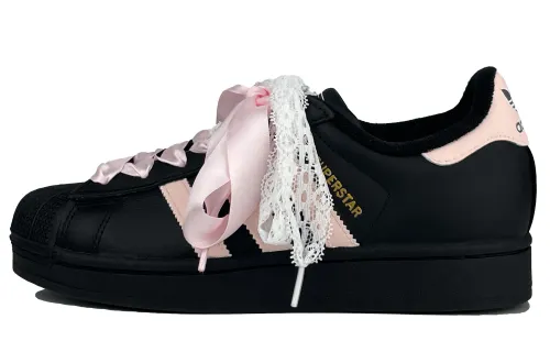 Adidas Originals Superstar 2 Lace Sweetheart Abrasion Resistant Breathable Low top Skateboard Shoes Women's Black Pink