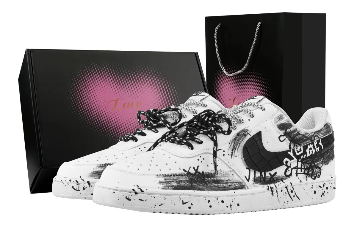 Nike Court Vision 1 Skeleton, Heart Box Abrasion Resistant Low top Skateboard Shoes Men's Black White