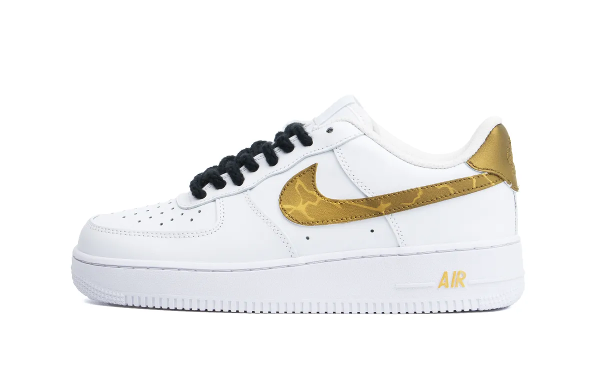 Nike Air Force 1 Golden Glow Cushioning Low top Skateboard Shoes Unisex White Gold