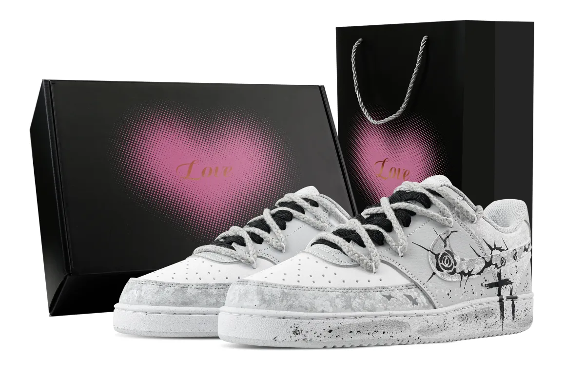 Nike Court Vision Gray Night Rose, Heart Box Abrasion Resistant Low top Skateboard Shoes Men's Light Gray