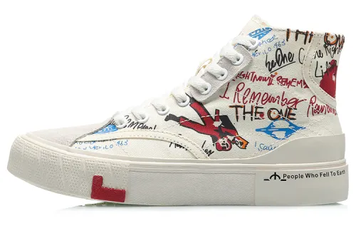Li Ning CF Hello Earth High top Skateboard Shoes Men's White Red