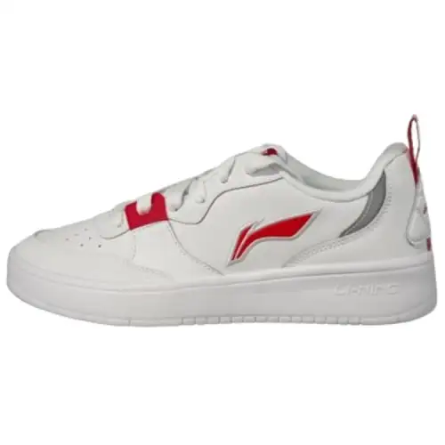 Li Ning Synthetic Leather Slip Resistant Abrasion Resistant Cushioning Low top Skateboard Shoes Men's White Red