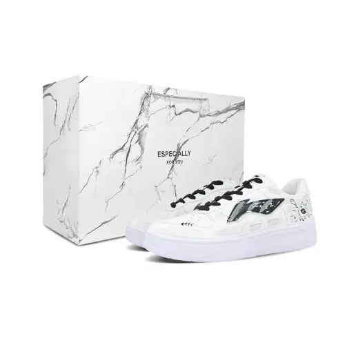 Li Ning Floating Boat Minimalist Black White Slip Resistant Abrasion Resistant Low top Skateboard Shoes Men's