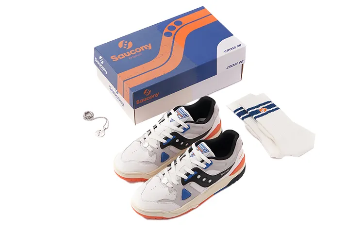 Saucony CROSS 90 Leather Slip Resistant Abrasion Resistant Low top Skateboard Shoes Unisex White Black Orange