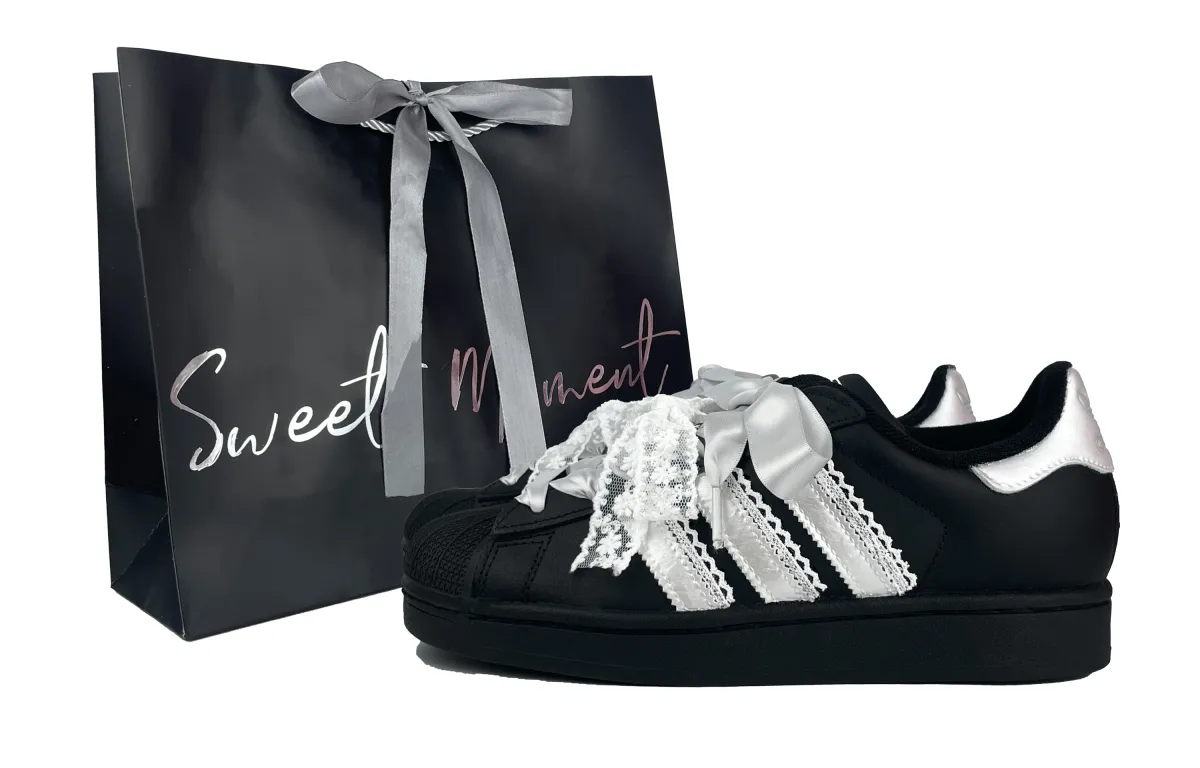 Adidas Originals SUPERSTAR Silver Toned Black Shell, Shopping Bag Low top Skateboard Shoes Women's Black Silver