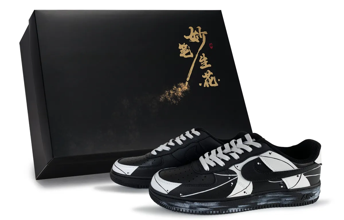 Nike Air Force 1 Wondrous Brushstrokes, Chaotic Order Abrasion Resistant Low top Skateboard Shoes Unisex Black White