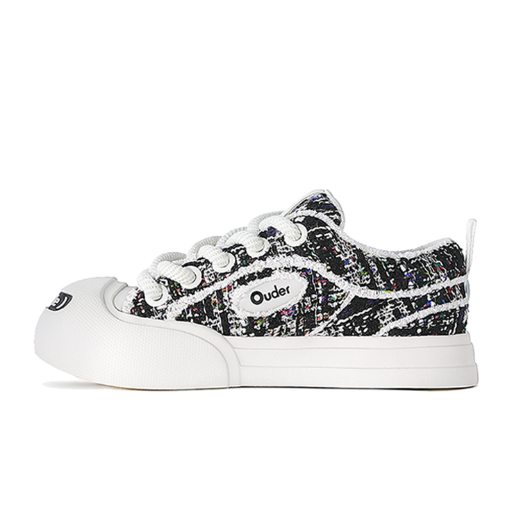 Ouder Smiler Chanel Inspired Tweed Patchwork Woven Slip Resistant Abrasion Resistant Low top