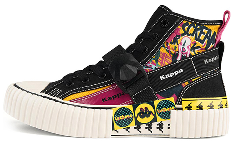 Kappa PLAYER Artist Collaboration Collection Lightweight And Breathable High top Skateboard Shoes Unisex Black
