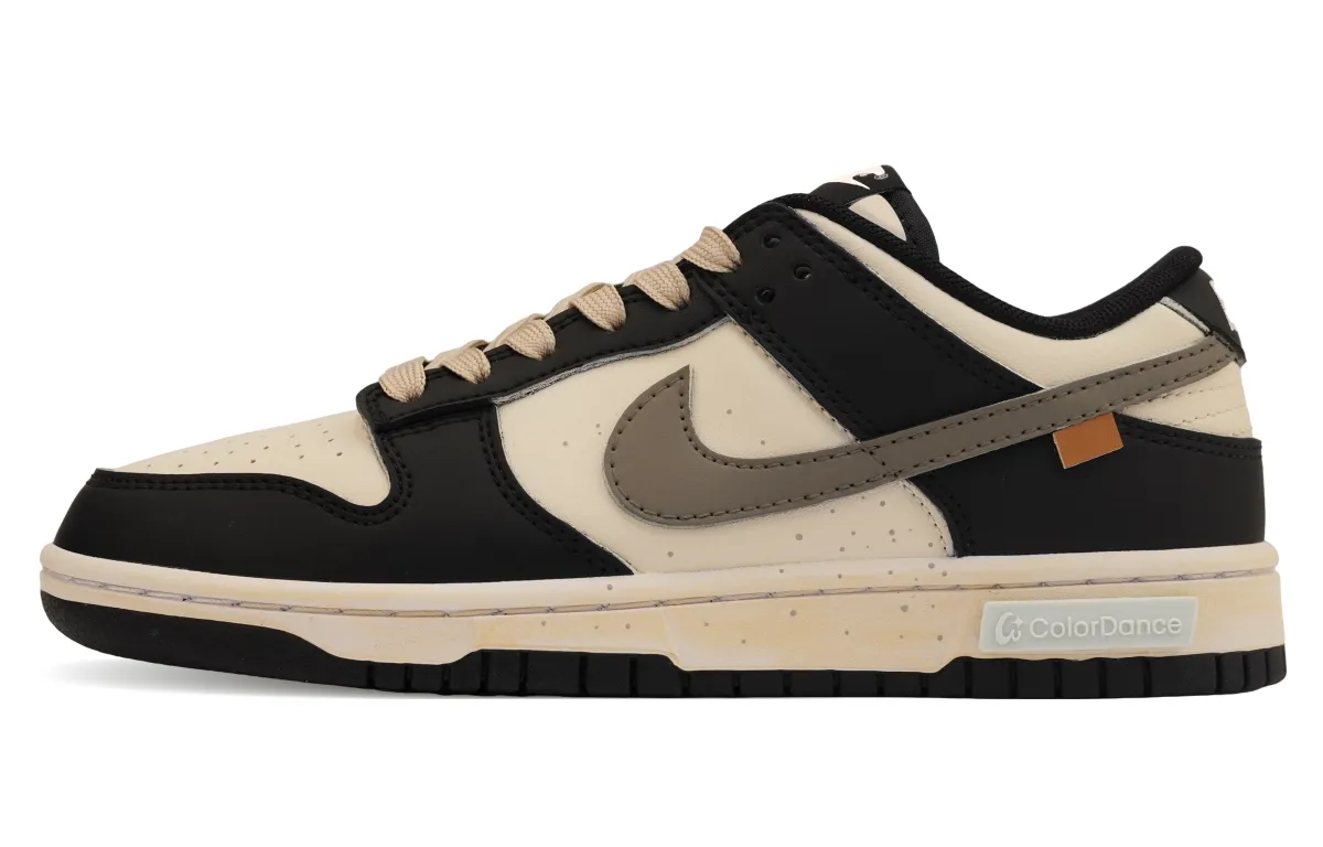 Nike Dunk Abrasion Resistant Low top Skateboard Shoes Unisex Black Beige