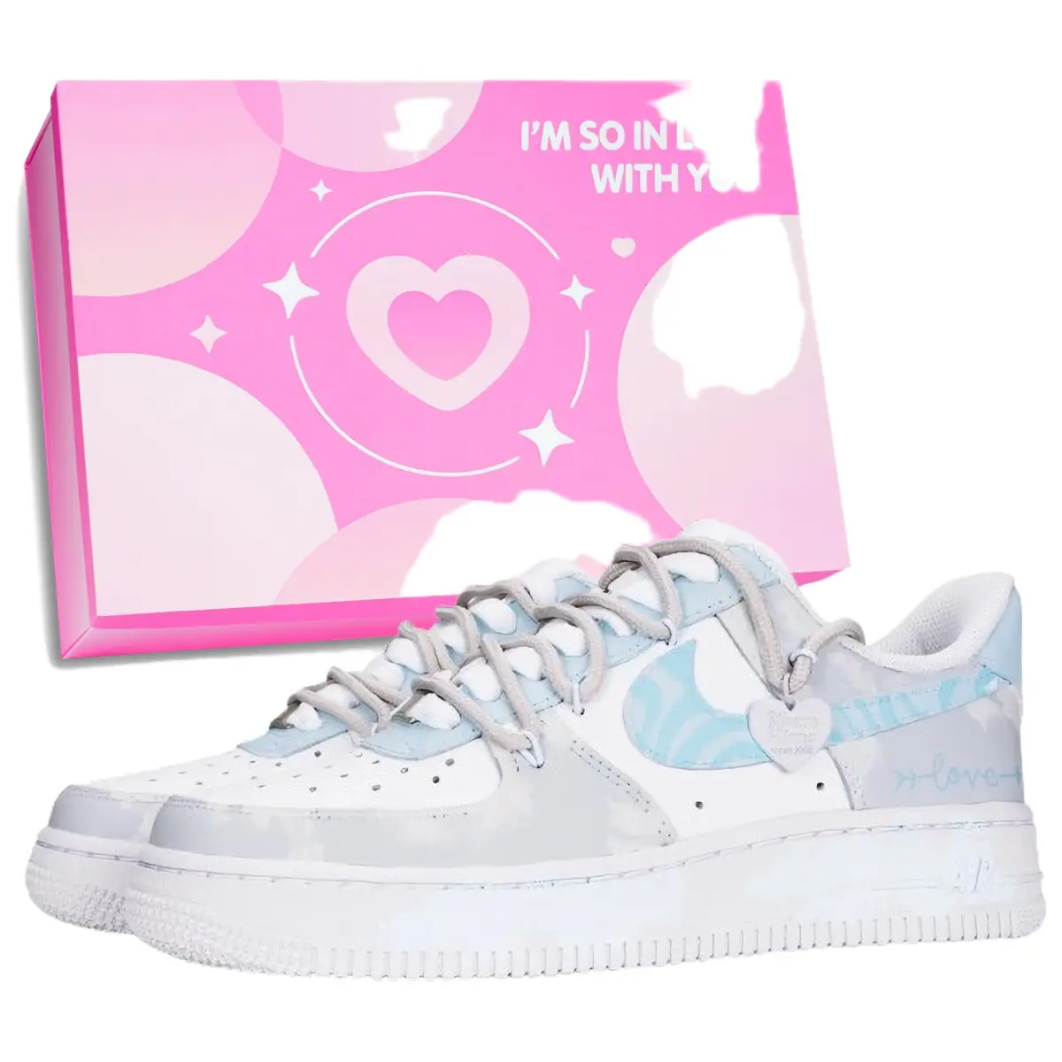 Nike Air Force 1 Love With One Stone Slip Resistant Abrasion Resistant Low top Skateboard Shoes Unisex Gray