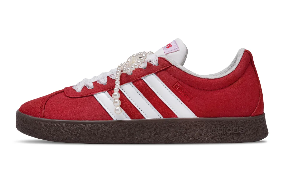 Adidas VL COURT 2.0 Dark Red Versatile Abrasion Resistant Low top Skateboard Shoes Unisex Red