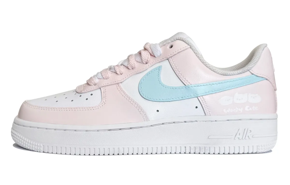Nike Air Force 1 Moon Mail, Plush Poppo Cushioning Low top Skateboard Shoes Women's Pink Blue White