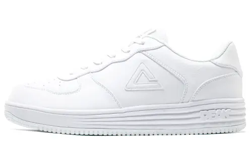 PEAK Leather Upper Slip Resistant Abrasion Resistant Low top Skateboard Shoes All White