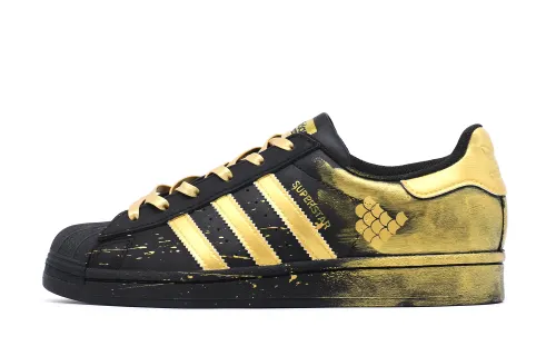 Adidas Originals SUPERSTAR Black Gold Dragon Scales Low top Skateboard Shoes Unisex Black Gold