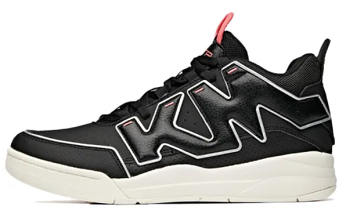 ANTA Skateboard Shoes Women's Mid Top Black/Ivory White/Rouge Pink