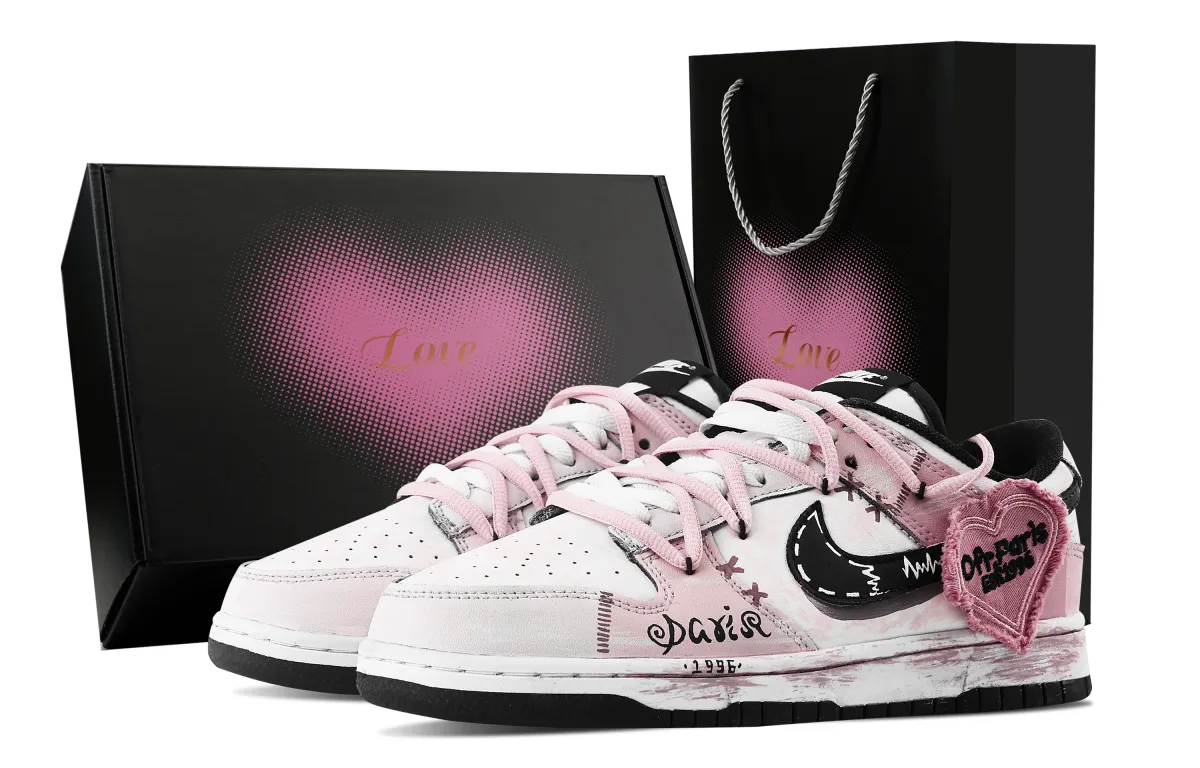 Nike Dunk Pink Ink Paris, Heart Box Slip Resistant Abrasion Resistant Low top Skateboard Shoes Unisex