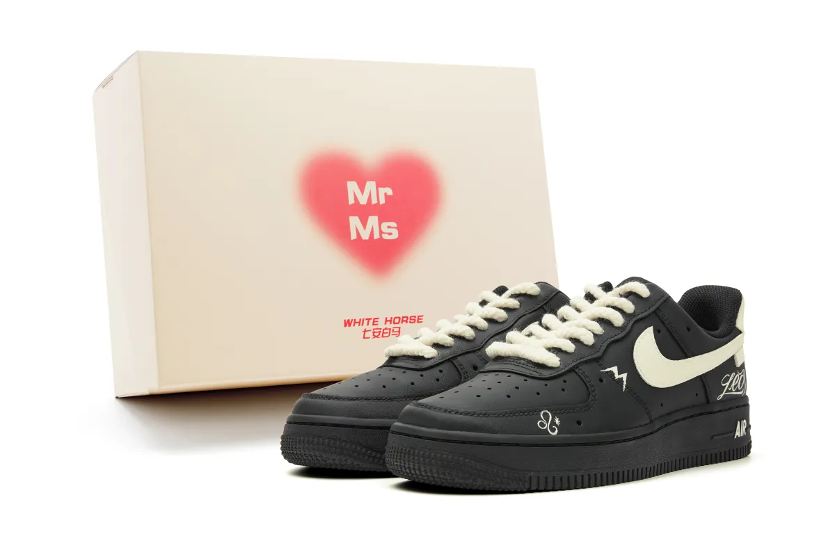 Nike Air Force 1 Abrasion Resistant Low top Skateboard Shoes Unisex Beige Black