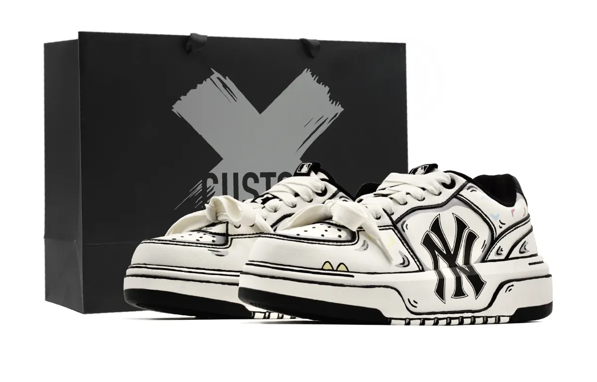 MLB Chunky Liner Pu Abrasion Resistant Height Increasing Low top Skateboard Shoes Unisex Ecru