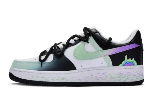 Nike Air Force 1 Low top Skateboard Shoes GS Black White Green Purple