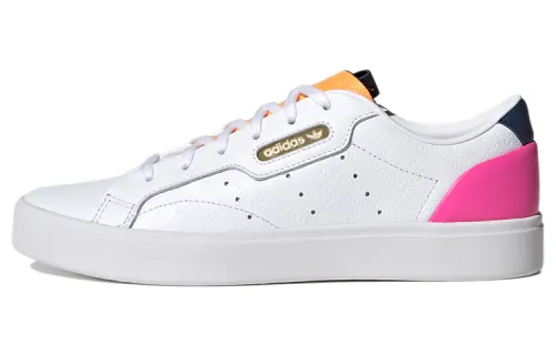 Adidas Originals Sleek W Synthetic Leather Abrasion Resistant Low top Skateboard Shoes Women's White Orange Pink