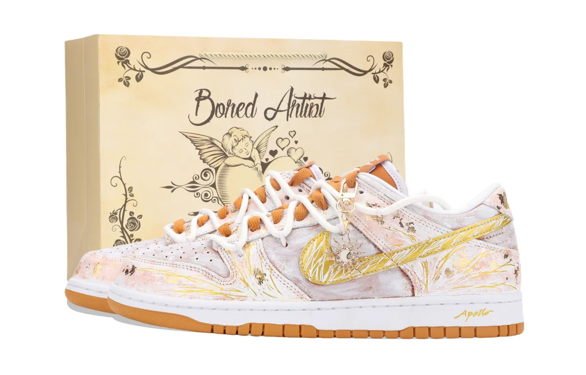 Nike Dunk Apollo, The Sun God Abrasion Resistant Low top Skateboard Shoes Unisex White Orange Gold