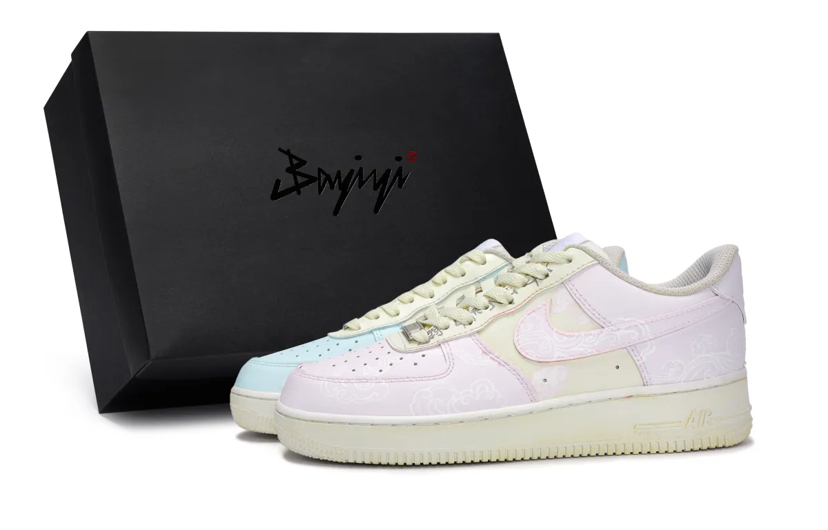 Nike Air Force 1 Cushioning Low top Skateboard Shoes Unisex Beige Blue Pink