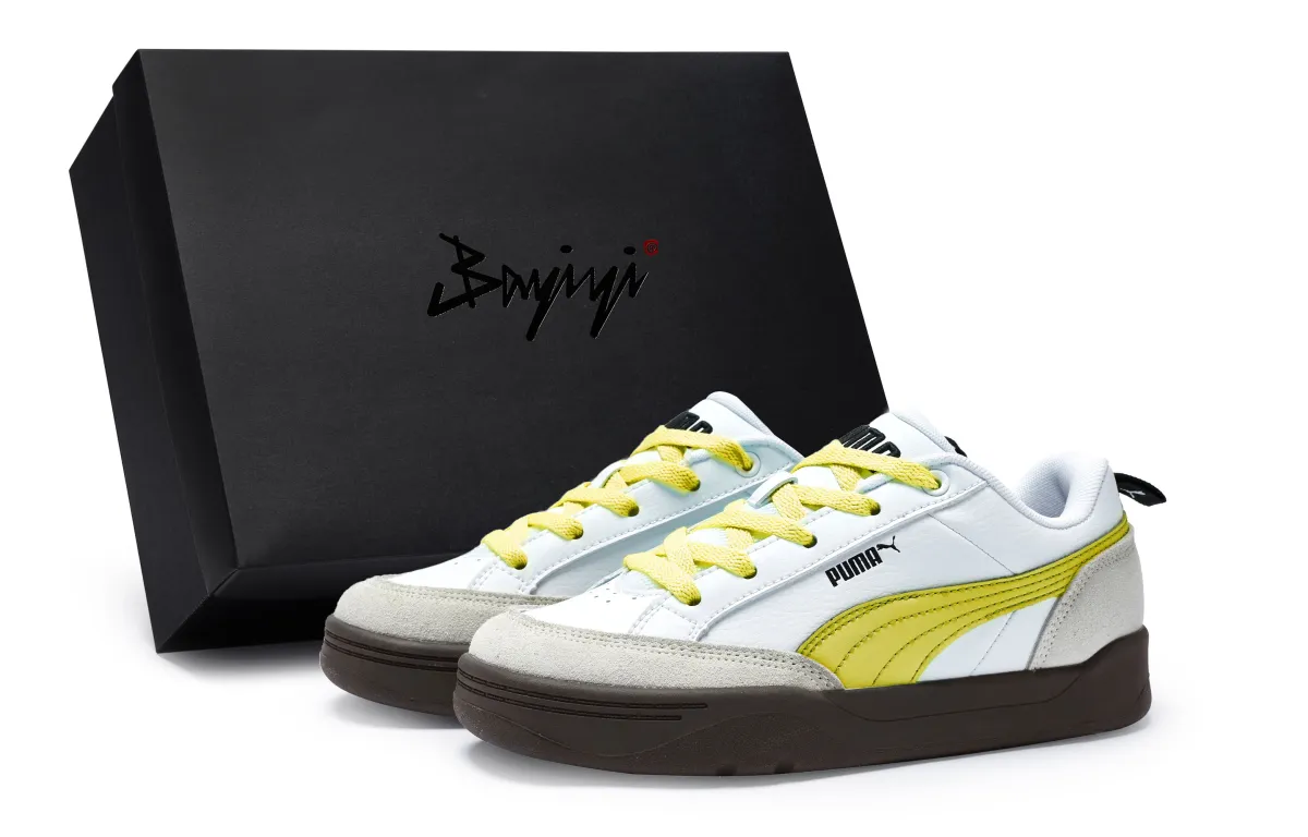 PUMA Park Lifestyle Slip Resistant Slip Resistant Low top Skateboard Shoes Unisex White Gray Yellow