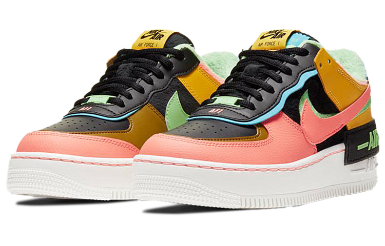 Женские кроссовки Nike Air Force 1 Shadow SE "Olive Flak" (черно-розово-желтый) — Чёрныйрозовыйжёлтый — фото 3