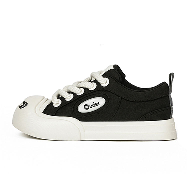 Ouder Smiler Canvas Height Increasing Low top Skateboard Shoes Unisex Black White