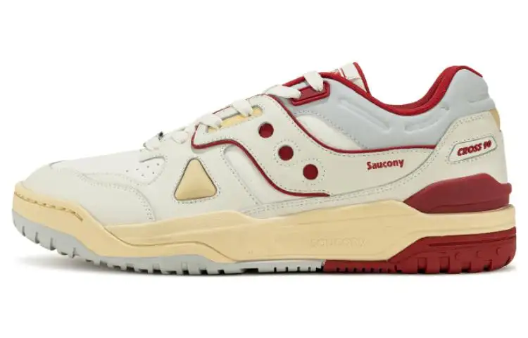 Saucony Cross 90 Leather Comfortable Slip Resistant Abrasion Resistant Low top Skateboard Shoes Unisex White Red