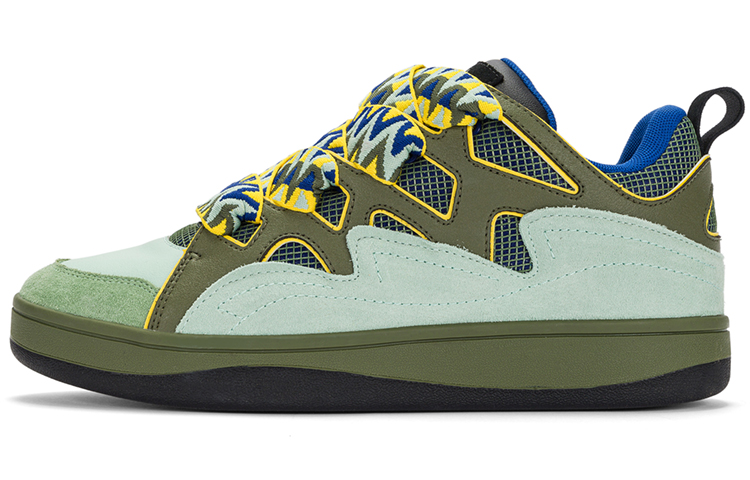 Kappa Textile, Synthetic Leather, Split Cow Leather Low top Skateboard Shoes Unisex Green Blue