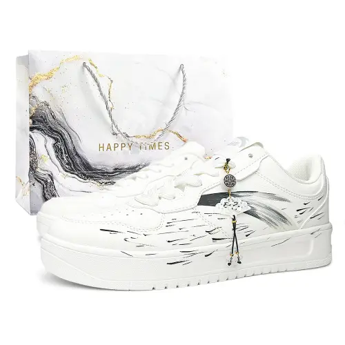 Anta Easy Slip Resistant Lightweight Height Increasing Low top Skateboard Shoes Unisex White Black