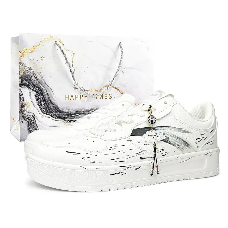 Anta Easy Slip Resistant Lightweight Height Increasing Low top Skateboard Shoes Unisex White Black